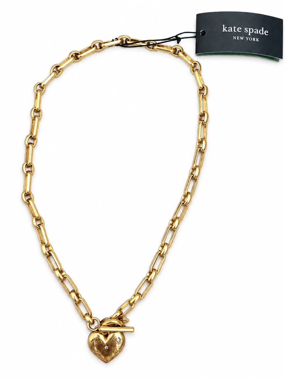 NWT Kate Spade New York Gold Tone Paperclip Chain Heart Charm Necklace